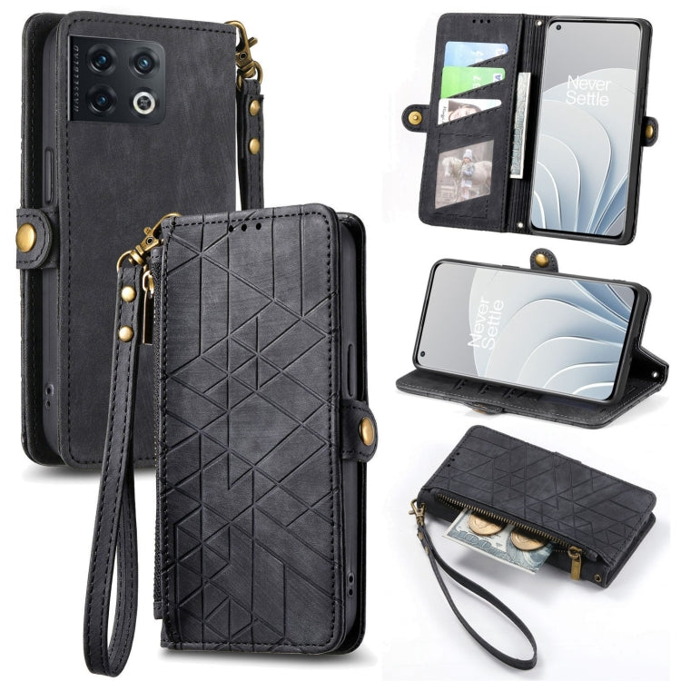 Portafoglio con cerniera geometrica Portafoglio in pelle con fibbia laterale, For OnePlus Nord 2T, For OnePlus Nord CE 2 5G, For OnePlus 10 Pro 5G, For OnePlus N20 5G