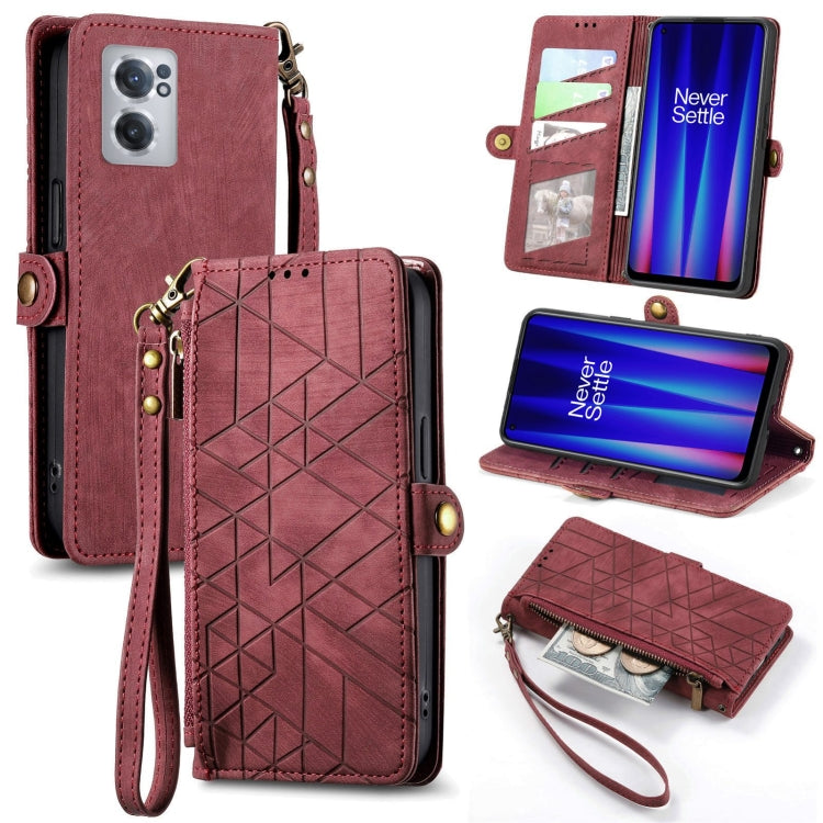 Portafoglio con cerniera geometrica Portafoglio in pelle con fibbia laterale, For OnePlus Nord 2T, For OnePlus Nord CE 2 5G, For OnePlus 10 Pro 5G, For OnePlus N20 5G