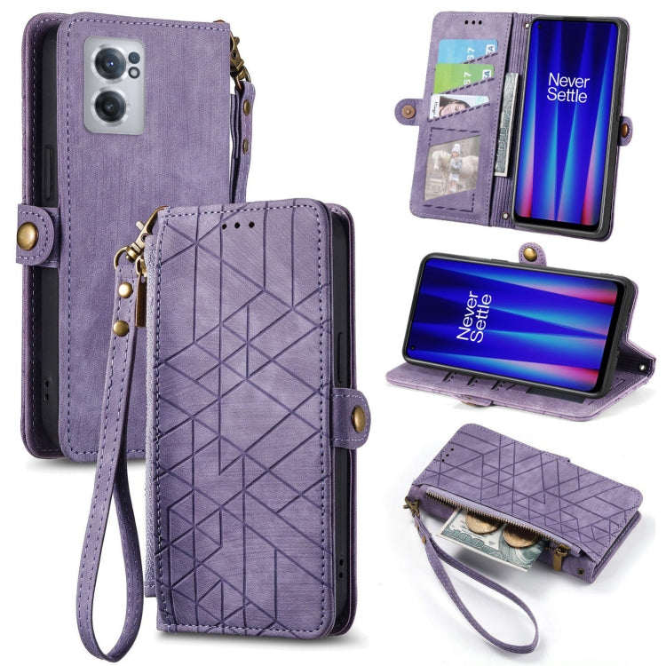 Portafoglio con cerniera geometrica Portafoglio in pelle con fibbia laterale, For OnePlus Nord 2T, For OnePlus Nord CE 2 5G, For OnePlus 10 Pro 5G, For OnePlus N20 5G