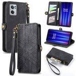 Portafoglio con cerniera geometrica Portafoglio in pelle con fibbia laterale, For OnePlus Nord 2T, For OnePlus Nord CE 2 5G, For OnePlus 10 Pro 5G, For OnePlus N20 5G