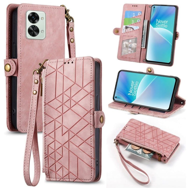 Portafoglio con cerniera geometrica Portafoglio in pelle con fibbia laterale, For OnePlus Nord 2T, For OnePlus Nord CE 2 5G, For OnePlus 10 Pro 5G, For OnePlus N20 5G