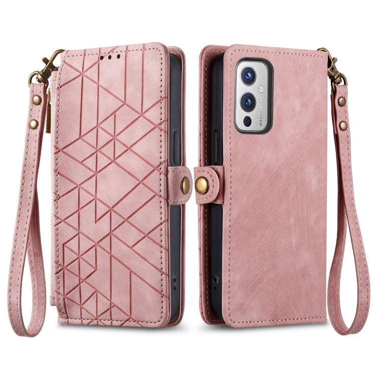 Portafoglio con cerniera geometrica Portafoglio in pelle con fibbia laterale, For OnePlus Nord 2T, For OnePlus Nord CE 2 5G, For OnePlus 10 Pro 5G, For OnePlus N20 5G