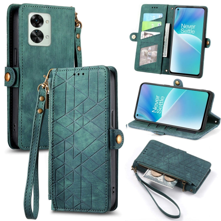 Portafoglio con cerniera geometrica Portafoglio in pelle con fibbia laterale, For OnePlus Nord 2T, For OnePlus Nord CE 2 5G, For OnePlus 10 Pro 5G, For OnePlus N20 5G
