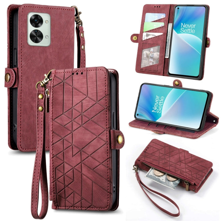 Portafoglio con cerniera geometrica Portafoglio in pelle con fibbia laterale, For OnePlus Nord 2T, For OnePlus Nord CE 2 5G, For OnePlus 10 Pro 5G, For OnePlus N20 5G