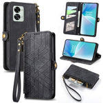 Portafoglio con cerniera geometrica Portafoglio in pelle con fibbia laterale, For OnePlus Nord 2T, For OnePlus Nord CE 2 5G, For OnePlus 10 Pro 5G, For OnePlus N20 5G