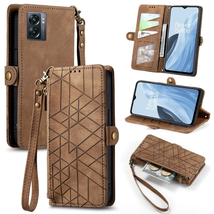 Portafoglio con cerniera geometrica Portafoglio in pelle con fibbia laterale, For OnePlus 11R 5G, For OnePlus 11, For OnePlus Nord N300, For OnePlus N20 SE
