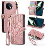 Portafoglio con cerniera geometrica Portafoglio in pelle con fibbia laterale, For OnePlus 11R 5G, For OnePlus 11, For OnePlus Nord N300, For OnePlus N20 SE