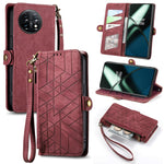 Portafoglio con cerniera geometrica Portafoglio in pelle con fibbia laterale, For OnePlus 11R 5G, For OnePlus 11, For OnePlus Nord N300, For OnePlus N20 SE