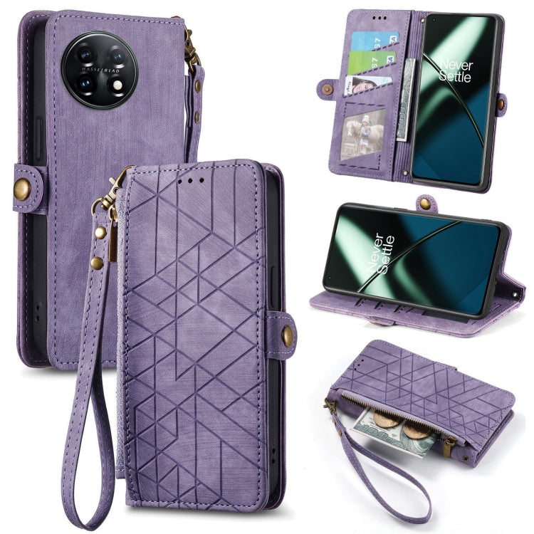 Portafoglio con cerniera geometrica Portafoglio in pelle con fibbia laterale, For OnePlus 11R 5G, For OnePlus 11, For OnePlus Nord N300, For OnePlus N20 SE