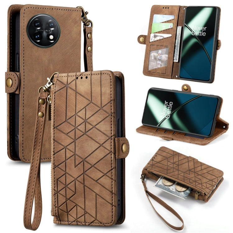 Portafoglio con cerniera geometrica Portafoglio in pelle con fibbia laterale, For OnePlus 11R 5G, For OnePlus 11, For OnePlus Nord N300, For OnePlus N20 SE