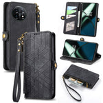 Portafoglio con cerniera geometrica Portafoglio in pelle con fibbia laterale, For OnePlus 11R 5G, For OnePlus 11, For OnePlus Nord N300, For OnePlus N20 SE
