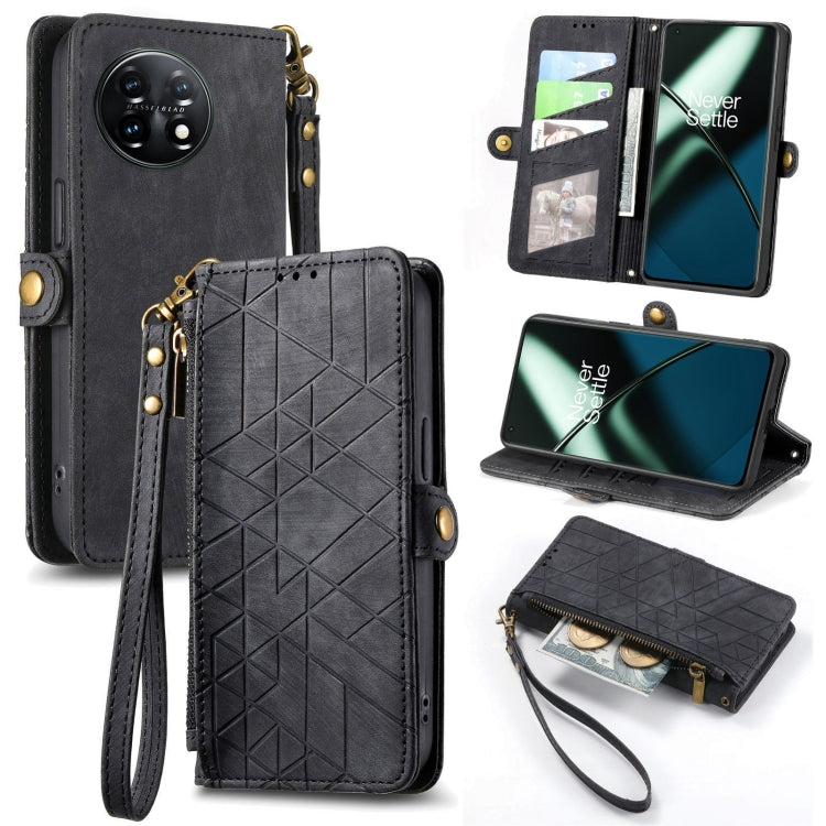 Portafoglio con cerniera geometrica Portafoglio in pelle con fibbia laterale, For OnePlus 11R 5G, For OnePlus 11, For OnePlus Nord N300, For OnePlus N20 SE