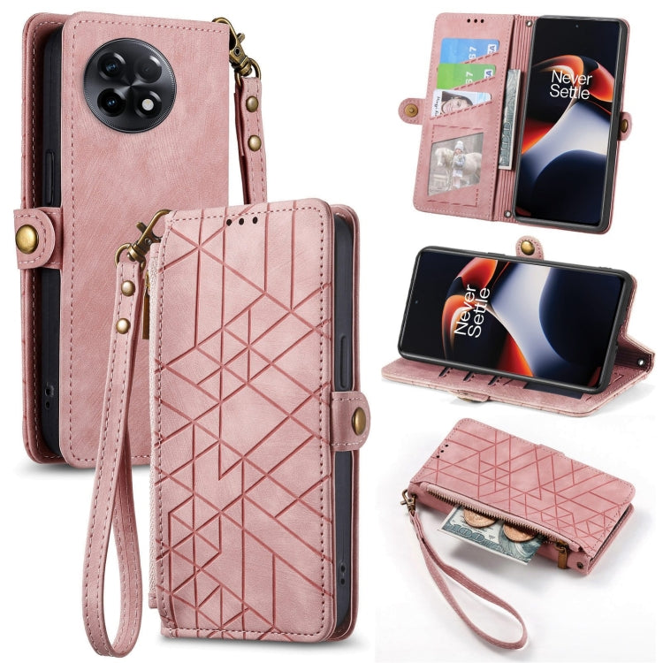 Portafoglio con cerniera geometrica Portafoglio in pelle con fibbia laterale, For OnePlus 11R 5G, For OnePlus 11, For OnePlus Nord N300, For OnePlus N20 SE