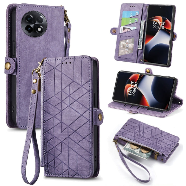 Portafoglio con cerniera geometrica Portafoglio in pelle con fibbia laterale, For OnePlus 11R 5G, For OnePlus 11, For OnePlus Nord N300, For OnePlus N20 SE
