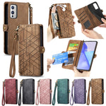 Portafoglio con cerniera geometrica Portafoglio in pelle con fibbia laterale, For OnePlus 11R 5G, For OnePlus 11, For OnePlus Nord N300, For OnePlus N20 SE