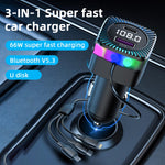 CS5 Car 3 in 1 Bluetooth 5.3 Lettore MP3 Caricabatterie trasmettitore FM con cavo, CS5