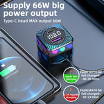 CS5 Car 3 in 1 Bluetooth 5.3 Lettore MP3 Caricabatterie trasmettitore FM con cavo, CS5