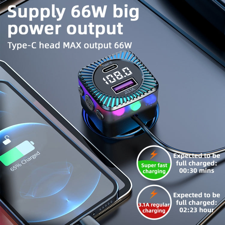 CS5 Car 3 in 1 Bluetooth 5.3 Lettore MP3 Caricabatterie trasmettitore FM con cavo, CS5