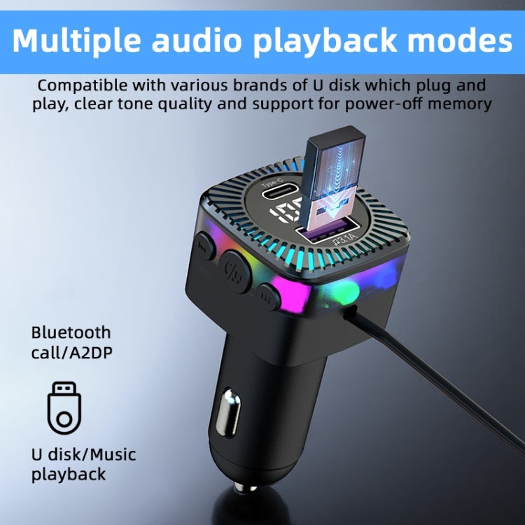 CS5 Car 3 in 1 Bluetooth 5.3 Lettore MP3 Caricabatterie trasmettitore FM con cavo, CS5