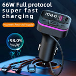 CS3 con 3 cavi di ricarica Caricabatteria da auto 66W Lettore MP3 Trasmettitore FM Bluetooth, CS3