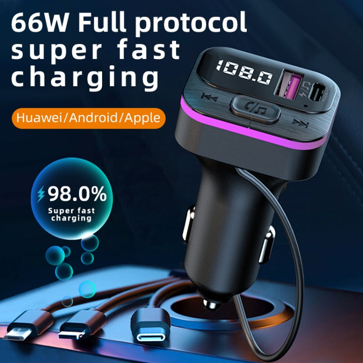 CS3 con 3 cavi di ricarica Caricabatteria da auto 66W Lettore MP3 Trasmettitore FM Bluetooth, CS3