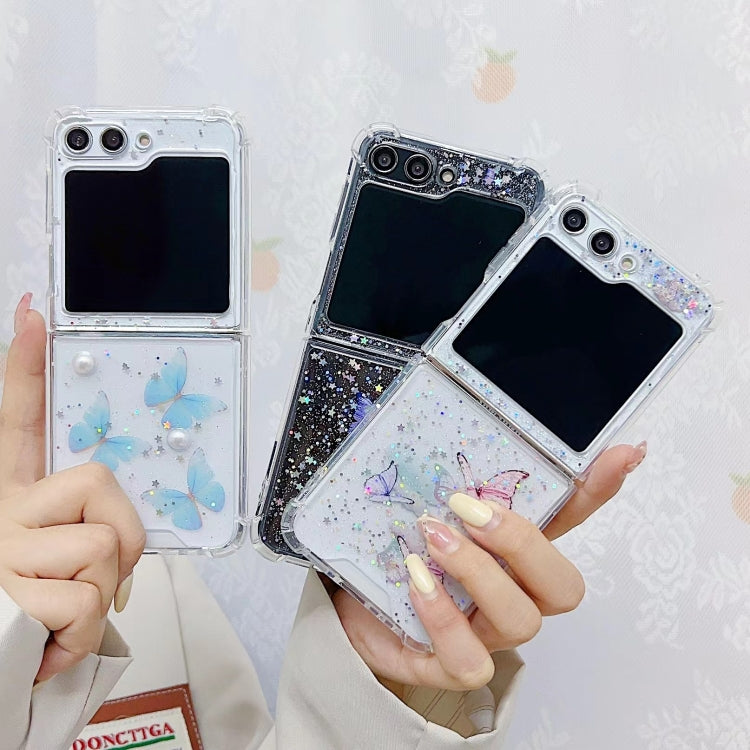 Custodia per cellulare in TPU con glitter farfalla, For Samsung Galaxy Z Flip7 FE / Flip6, For Samsung Galaxy Z Flip5