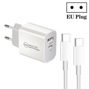 Caricatore a doppia porta USB PD30W USB-C / Type-C + QC3.0 con cavo dati da Type-C a Type-C da 1 m, EU Plug, US Plug, AU Plug