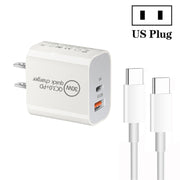 Caricatore a doppia porta USB PD30W USB-C / Type-C + QC3.0 con cavo dati da Type-C a Type-C da 1 m, EU Plug, US Plug, AU Plug