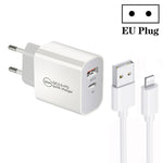 Caricatore a doppia porta USB PD30W USB-C / Type-C + QC3.0 con cavo dati da USB a 8 pin da 1 m, EU Plug, US Plug, AU Plug