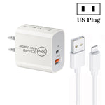 Caricatore a doppia porta USB PD30W USB-C / Type-C + QC3.0 con cavo dati da USB a 8 pin da 1 m, EU Plug, US Plug, AU Plug