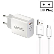 PD30W USB-C / Type-C + Caricatore a doppia porta USB QC3.0 con cavo dati da USB a micro USB da 1 m, EU Plug, US Plug, AU Plug