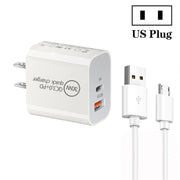 PD30W USB-C / Type-C + Caricatore a doppia porta USB QC3.0 con cavo dati da USB a micro USB da 1 m, EU Plug, US Plug, AU Plug
