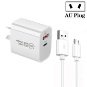 PD30W USB-C / Type-C + Caricatore a doppia porta USB QC3.0 con cavo dati da USB a micro USB da 1 m, EU Plug, US Plug, AU Plug