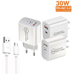 Caricatore doppia porta USB PD30W con cavo Micro USB 1m