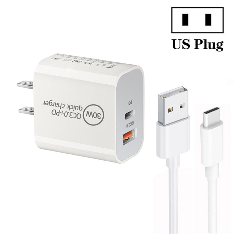 Caricabatterie doppia porta USB PD30W USB-C + QC3.0 con cavo 1 m