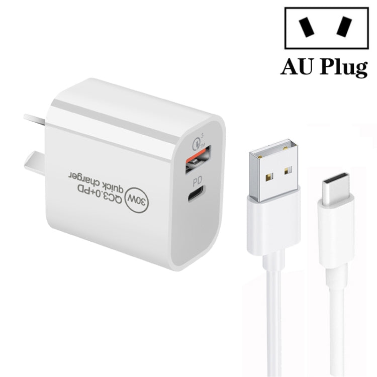 Caricabatterie doppia porta USB PD30W USB-C + QC3.0 con cavo 1 m