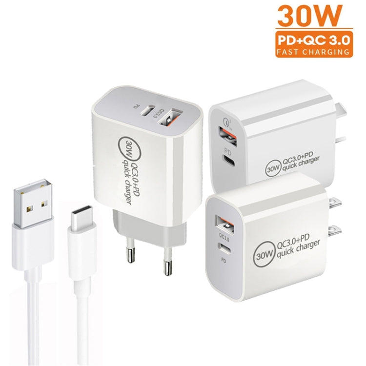 Caricabatterie doppia porta USB PD30W USB-C + QC3.0 con cavo 1 m
