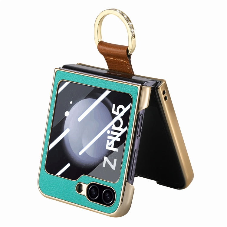Custodia per telefono ad anello integrata con schermo posteriore in PC con placcatura brillante, For Samsung Galaxy Z Flip5 5G