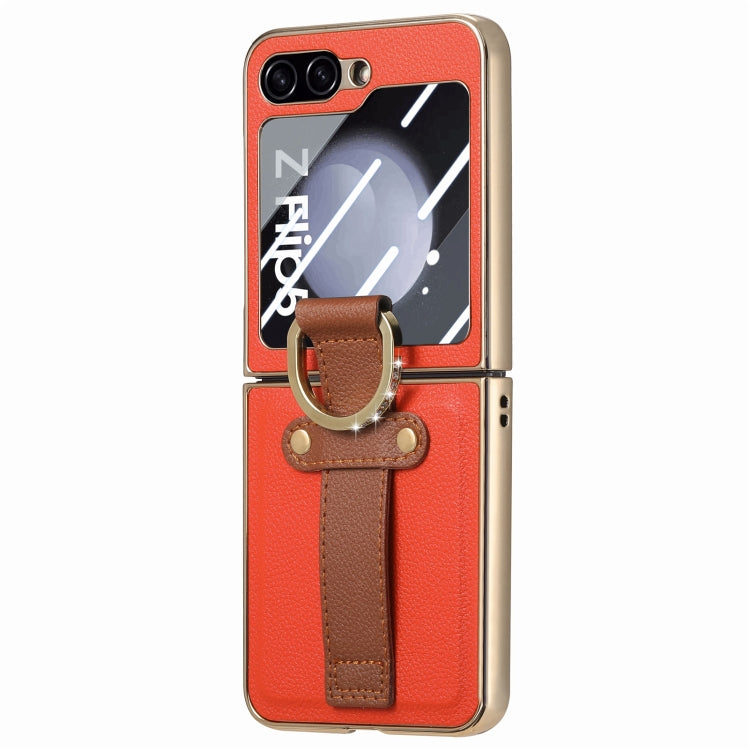 Custodia per telefono ad anello integrata con schermo posteriore in PC con placcatura brillante, For Samsung Galaxy Z Flip5 5G
