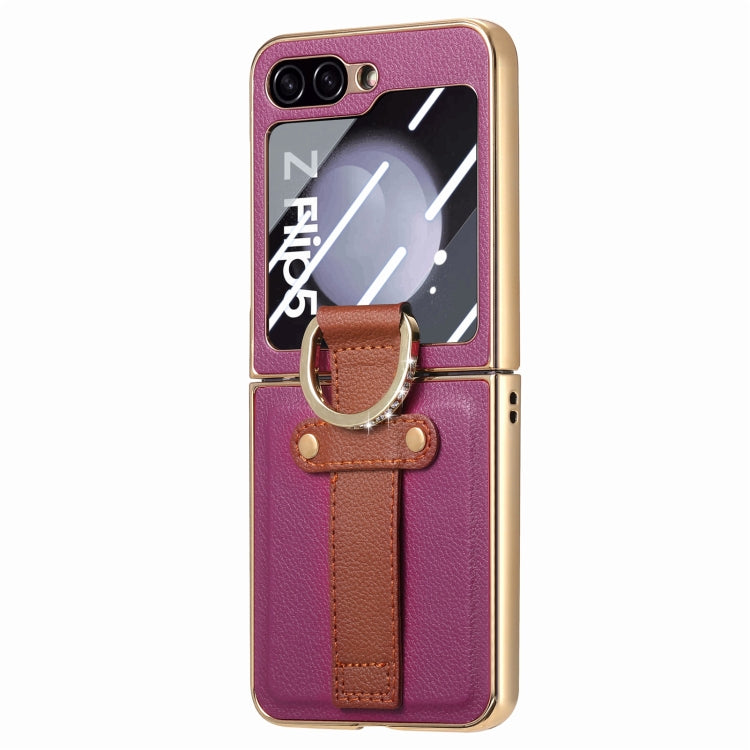Custodia per telefono ad anello integrata con schermo posteriore in PC con placcatura brillante, For Samsung Galaxy Z Flip5 5G