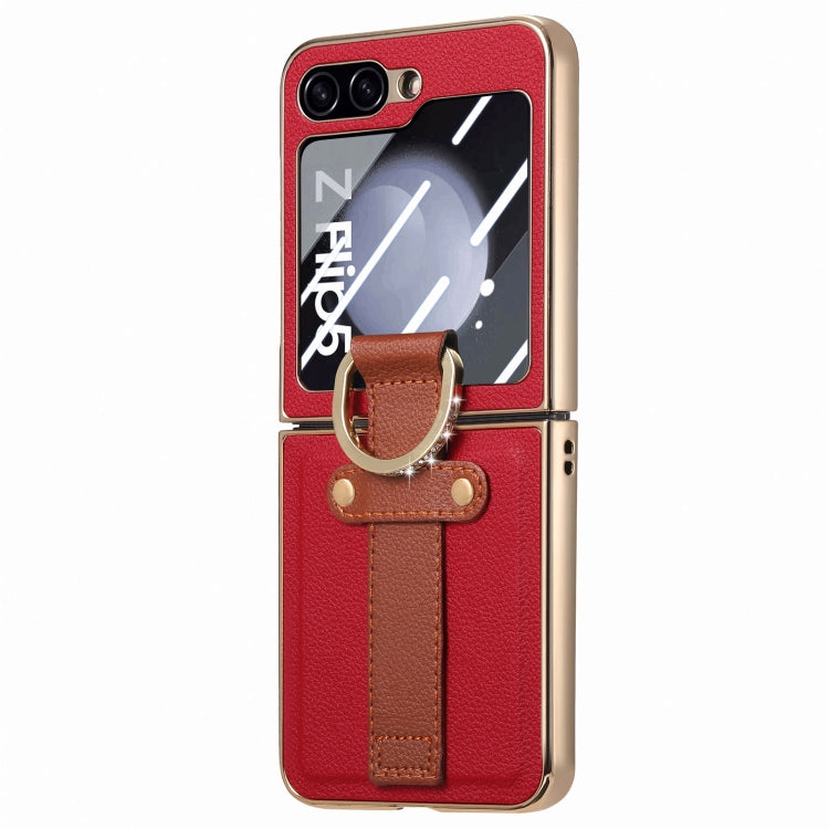 Custodia per telefono ad anello integrata con schermo posteriore in PC con placcatura brillante, For Samsung Galaxy Z Flip5 5G