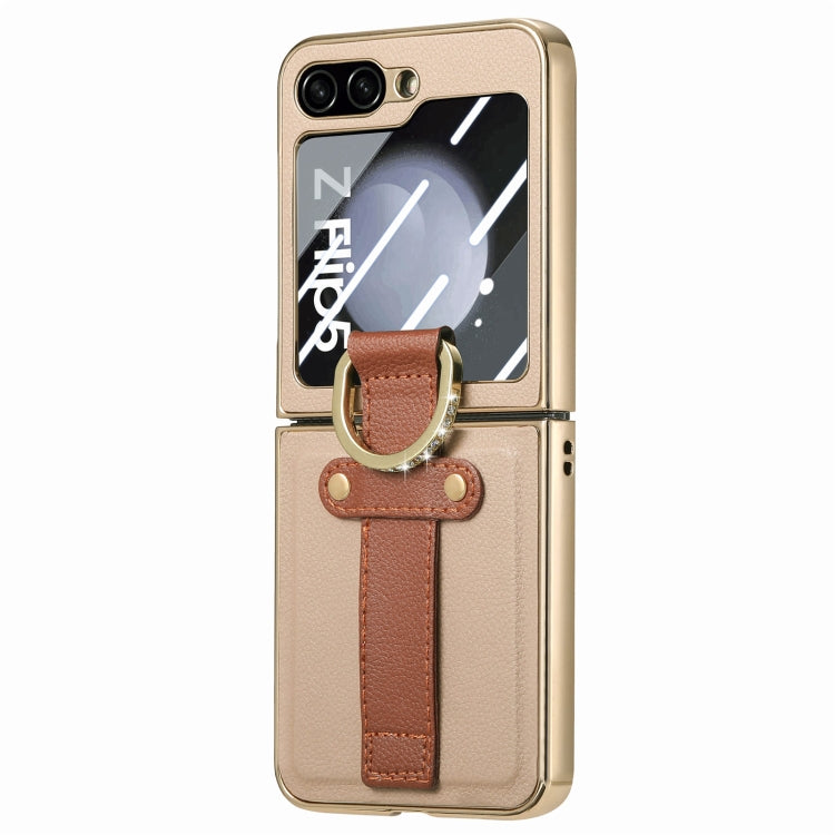 Custodia per telefono ad anello integrata con schermo posteriore in PC con placcatura brillante, For Samsung Galaxy Z Flip5 5G
