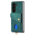 Custodia per telefono in pelle pieghevole con portafoglio per carte retrò con cinturino, For Samsung Galaxy Z Fold6 5G, For Samsung Galaxy Z Fold5 5G