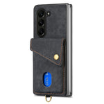 Custodia per telefono in pelle pieghevole con portafoglio per carte retrò con cinturino, For Samsung Galaxy Z Fold6 5G, For Samsung Galaxy Z Fold5 5G