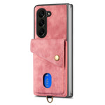 Custodia per telefono in pelle pieghevole con portafoglio per carte retrò con cinturino, For Samsung Galaxy Z Fold6 5G, For Samsung Galaxy Z Fold5 5G