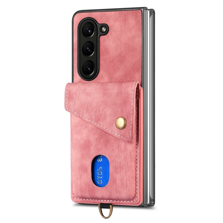 Custodia per telefono in pelle pieghevole con portafoglio per carte retrò con cinturino, For Samsung Galaxy Z Fold6 5G, For Samsung Galaxy Z Fold5 5G
