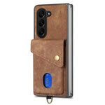 Custodia per telefono in pelle pieghevole con portafoglio per carte retrò con cinturino, For Samsung Galaxy Z Fold6 5G, For Samsung Galaxy Z Fold5 5G