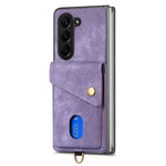 Custodia per telefono in pelle pieghevole con portafoglio per carte retrò con cinturino, For Samsung Galaxy Z Fold6 5G, For Samsung Galaxy Z Fold5 5G