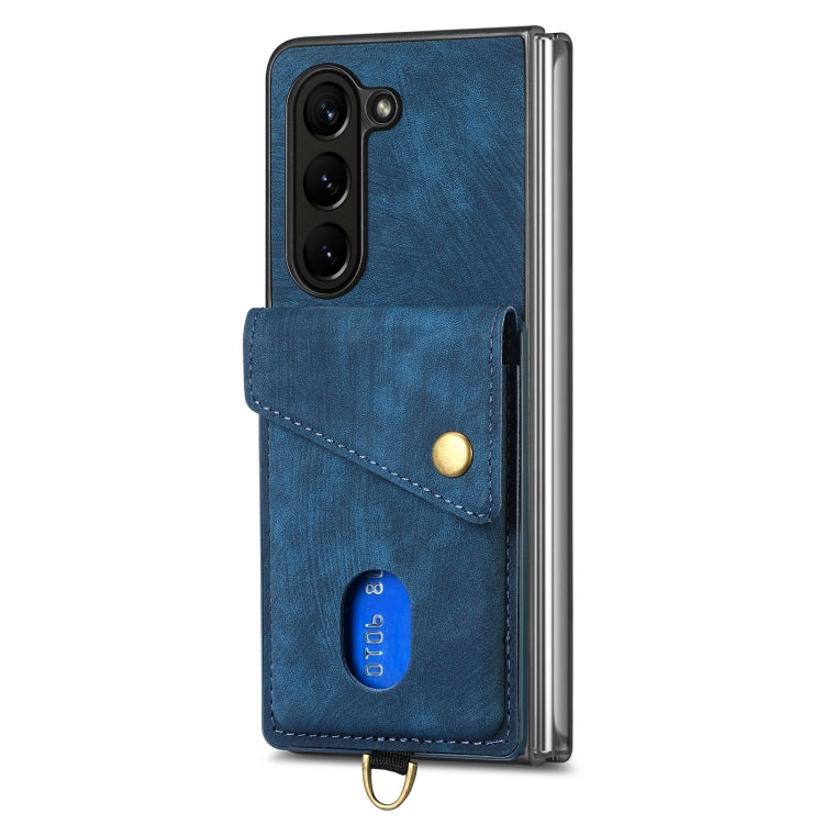 Custodia per telefono in pelle pieghevole con portafoglio per carte retrò con cinturino, For Samsung Galaxy Z Fold6 5G, For Samsung Galaxy Z Fold5 5G