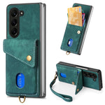 Custodia per telefono in pelle pieghevole con portafoglio per carte retrò con cinturino, For Samsung Galaxy Z Fold6 5G, For Samsung Galaxy Z Fold5 5G